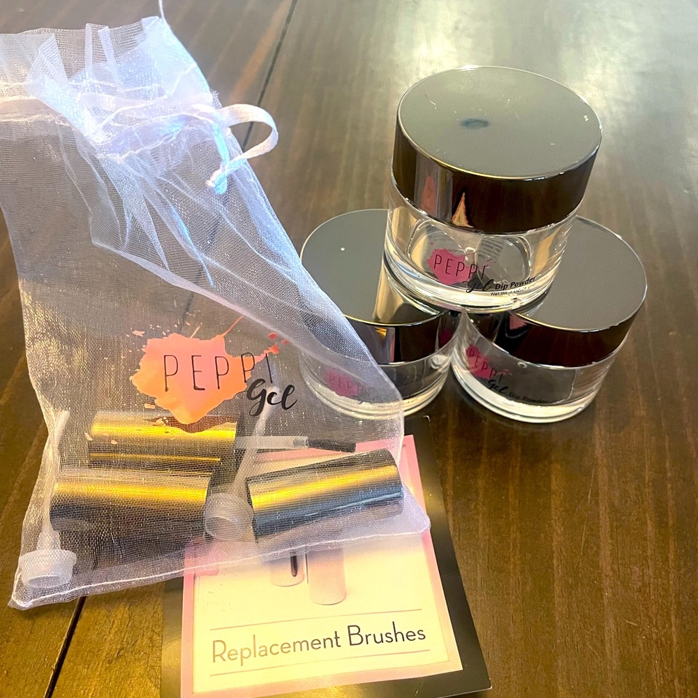 3 New Empty Peppi Gel Jars and 3 New Replacement Brushes